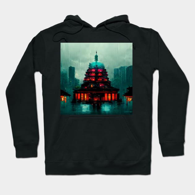 Zen Punk - Cyberpunk Fantasy Scapes Cityscape Skyline Hoodie by ArkMinted